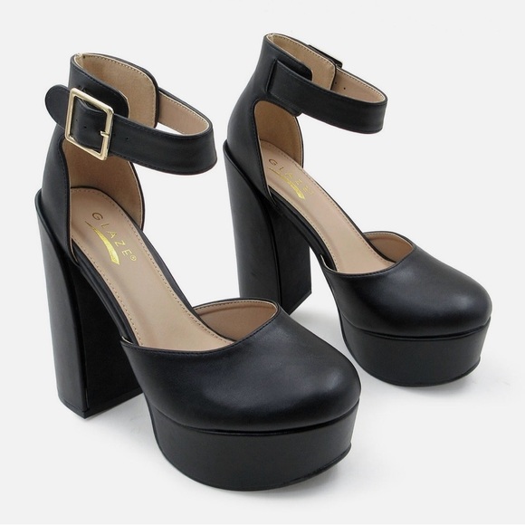 NIB [Lurnyet] Dreamer Black Platform Ankle Strap Platform Chunky Heels Women’s 7 - Picture 3 of 12